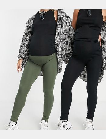 Mama.licious Mamalicious maternity 2 pack legging in black and khaki-Multi