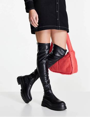 bershka zip detail lace front chunky biker boot in black