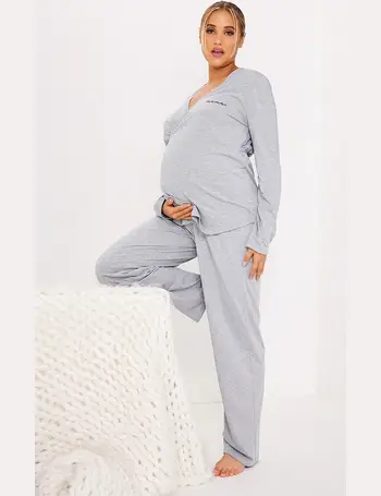 PRETTYLITTLETHING Maternity Grey Embroidered Joggers