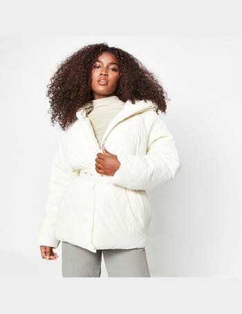 Missguided ski belted jacket with fur hood in pink