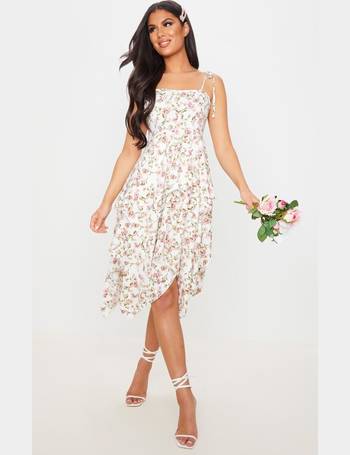 White Crinkle Cup Detail Tiered Skirt Skater Dress