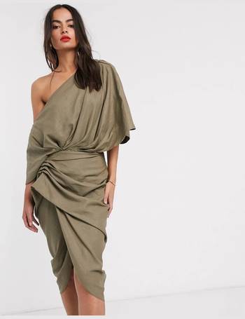 Asos edition drape outlet asymmetric linen midi dress