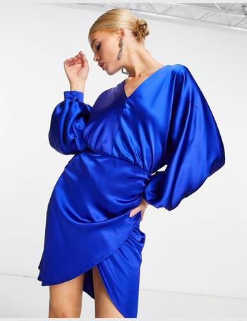 Flounce London long sleeve wrap maxi dress in cobalt