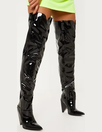 beksie black belted thigh high boots