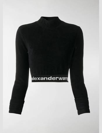 Alexander Wang Wash & Go Satin Jersey Logo Elastic Crop Top in