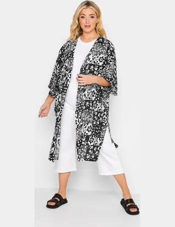 Yours Clothing FLORAL CROCHET BACK KIMONO - Cardigan - white