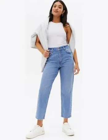 blue tie high waist tori mom jeans