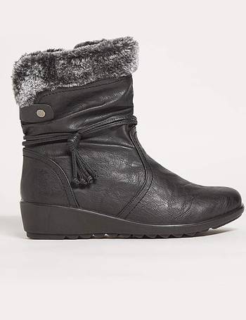 Ladies Cushion Walk Faux Leather Fur Trim Lined Buckle Zip Up Shoes Winter Boots 