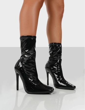 Public desire empire black patent block 2024 heeled ankle boots