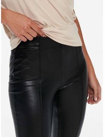 Black Leather-Look Split Front Leggings