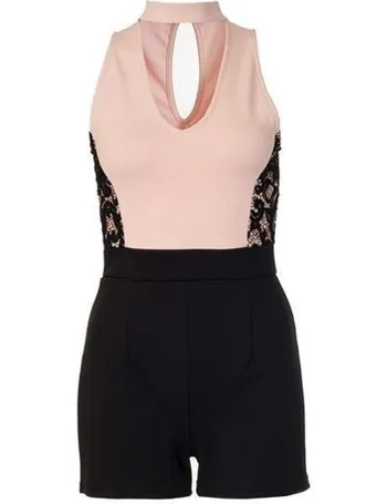 Brand New Quiz Nude And Cream Lace Panel Choker Playsuit Party 