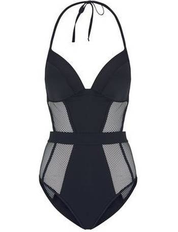 New Look halter neck cut out swimsuit in black