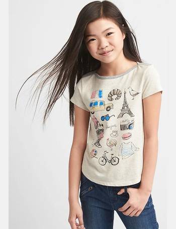 GapKids Disney Minnie Mouse Sequin Boatneck Tee • S • Blue Heather 