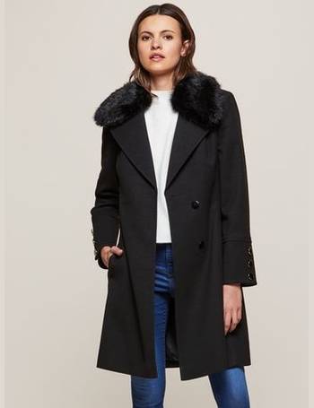 Miss Selfridge Wrap And Belted Coats, Miss Selfridge Cream Detachable Faux Fur Collar Belted Coat