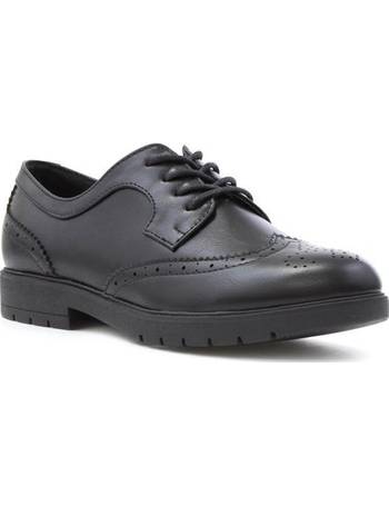 Lilley Womens Black Glossy Lace Up Brogue Shoe