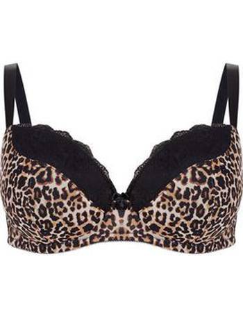 New Look Curve animal print lace push up bra in tan