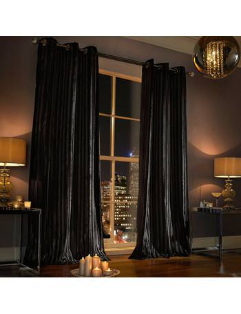 Iliana Black Eyelet Lined Curtains 90"x72" Pair by Kylie Minogue 229x183cm 