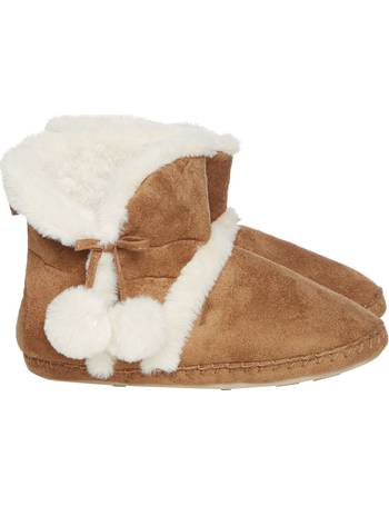 totes ladies suedette fur bootie slipper