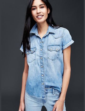 gap short sleeve denim shirt women's