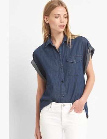 gap short sleeve denim shirt women's