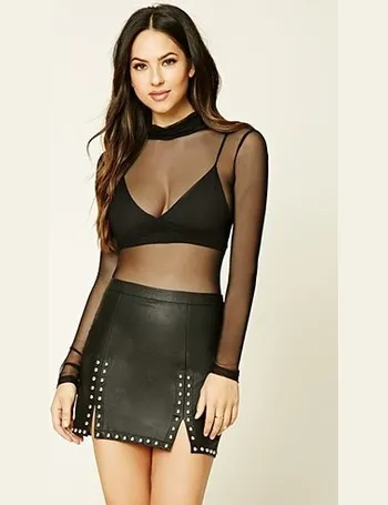 SHEER MESH TURTLENECK BODYSUIT