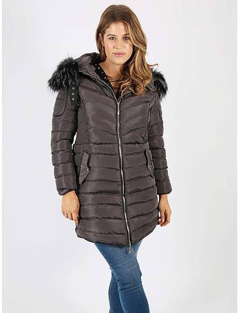 Lovedrobe Women's Plus Size Coat Ladies Winter Jackets Puffed with Pockets  Hood Faux Fur Cuffed Long Quilted Curve