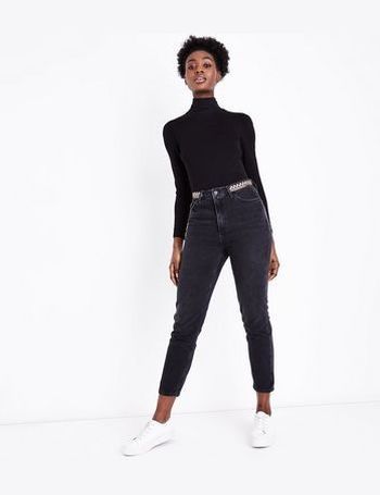 High waist mom jeans, length 28, brushed black, La Redoute Collections