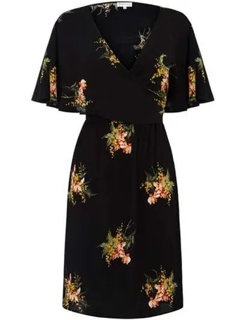 warehouse honey floral wrap dress