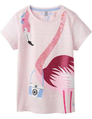 Joules Girls Astra Jersey Applique Top Yr in BLUE STRIPE FLAMINGO 