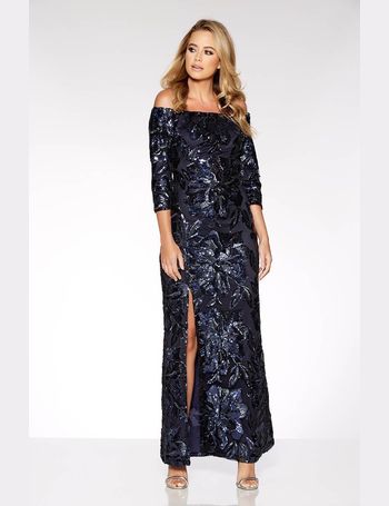 quiz navy sequin bardot maxi dress