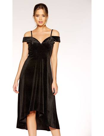 quiz black velvet bardot dress