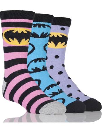 SockShop Girls 3 Pair Batman Striped Spotty and All Over Motif Cotton Socks 
