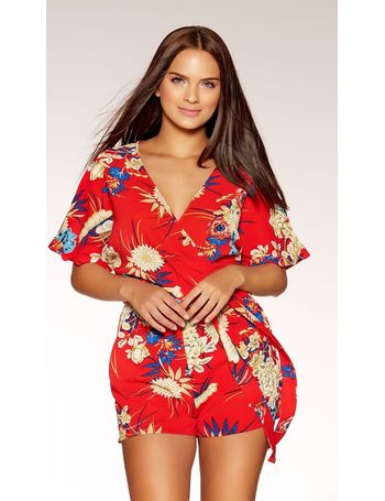 quiz red floral playsuit