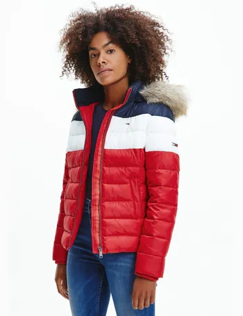 tommy jeans faux fur hooded padded jacket in white