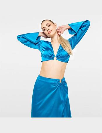 I Saw It First Satin Drape Puff Sleeve Corset Crop Top