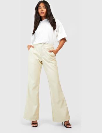 Petite Wide Leg Leather Look Trousers