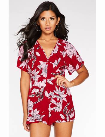 quiz red floral playsuit