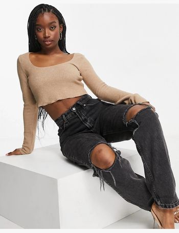 Parallel Lines crop top with balloon sleeves in black