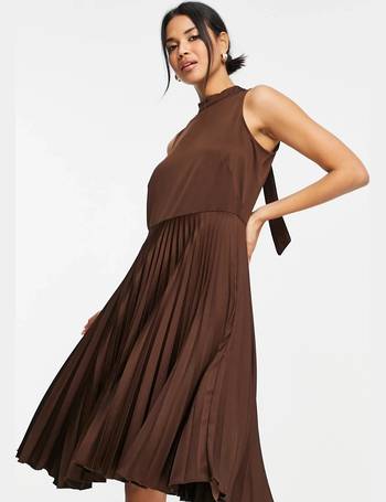 Closet pleated skirt midi dress hot sale in rust