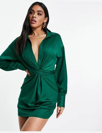 In The Style X Perrie Sian Exclusive Knot Front Shirt Dress In Lime-Green  for Women