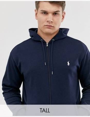 polo ralph lauren full zip borg lined hoodie with player logo in navy