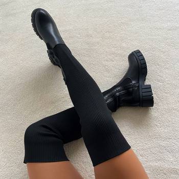 frankie black flat knitted chunky thigh high boots