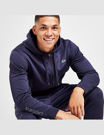 lacoste wordmark poly zip through hoodie