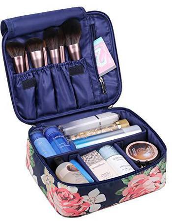 boots flat lay makeup bag