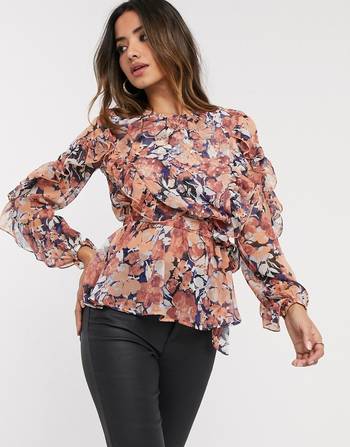 River Island floral ruffle blouse in pink