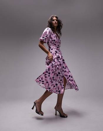 Ditsy Floral Print Knot Wrap Dress