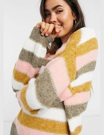 Boucle Knit Oversized Striped Sweater With Scarf | Karen Millen