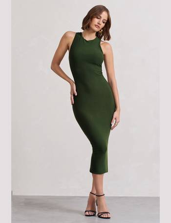 Sauvignon Olive Satin Bandeau Midi Dress With Cowl Back – Club L