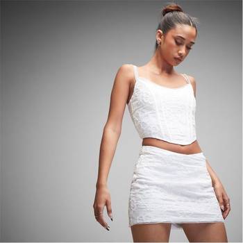 Missguided, Co Ord Floral Lace Tie Mini Skirt, White