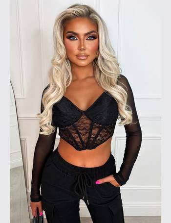 The Main Star Silver Lace Panelled Corset Crop Top